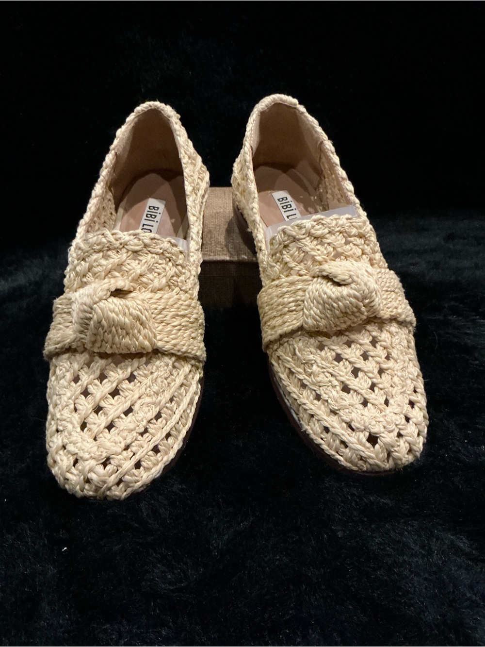 Bibi Lou Raffia Women's Cream Crochet Loafers with Knot Detail Size 37